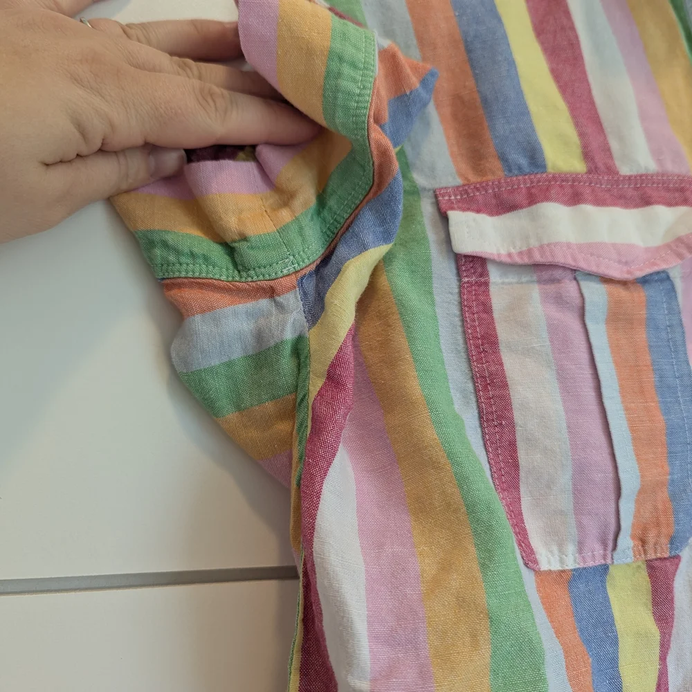 J.Crew Linen Blend Button Top Blouse Multicolored Stripe Size 0 XS Rainbow - Picture 5 of 10